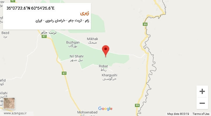 روستای زبری بر روی نقشه