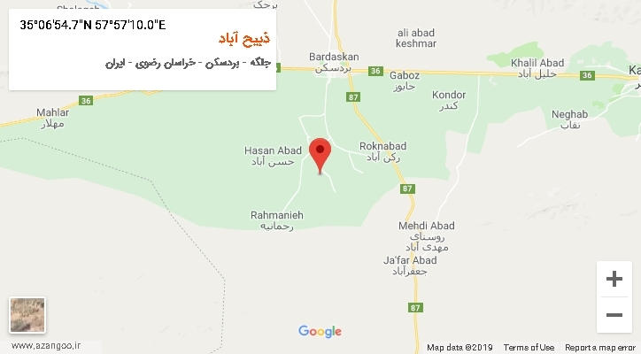 روستای ذبیح آباد بر روی نقشه