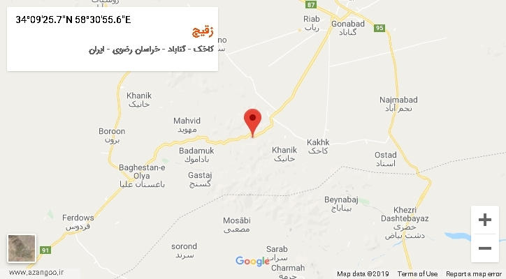 روستای زقیچ بر روی نقشه