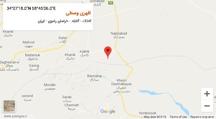 روستای ظهری وسطی بر روی نقشه