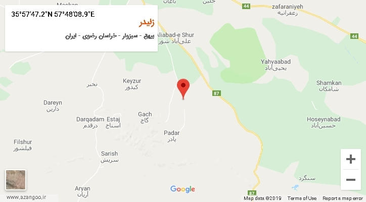 روستای زلیدر بر روی نقشه