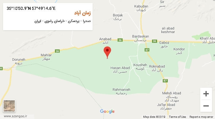 روستای زمان آباد بر روی نقشه