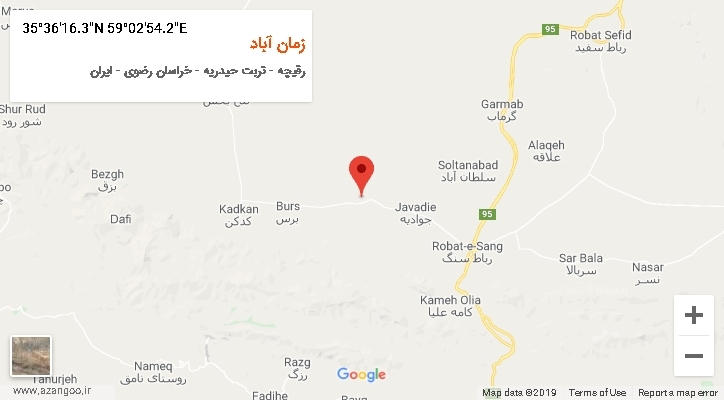 روستای زمان آباد بر روی نقشه