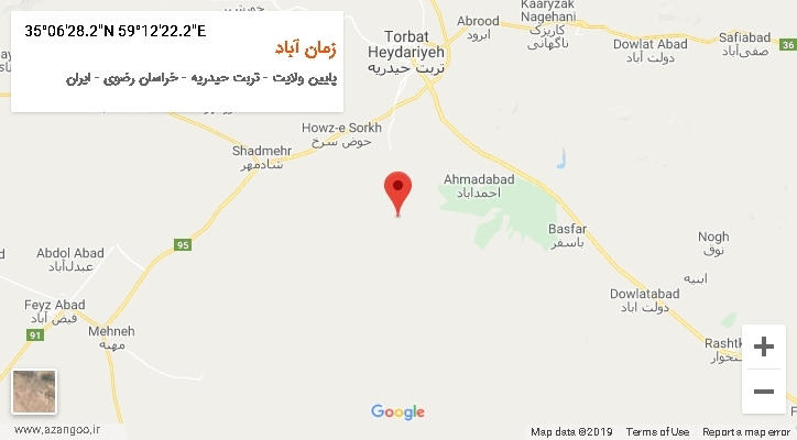 روستای زمان آباد بر روی نقشه