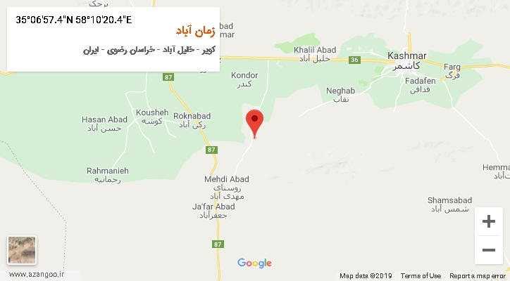 روستای زمان آباد بر روی نقشه