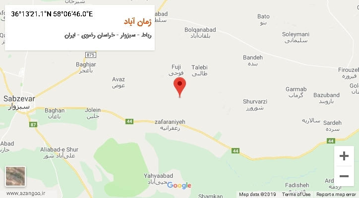 روستای زمان آباد بر روی نقشه