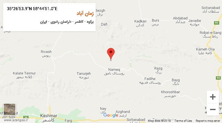 روستای زمان آباد بر روی نقشه