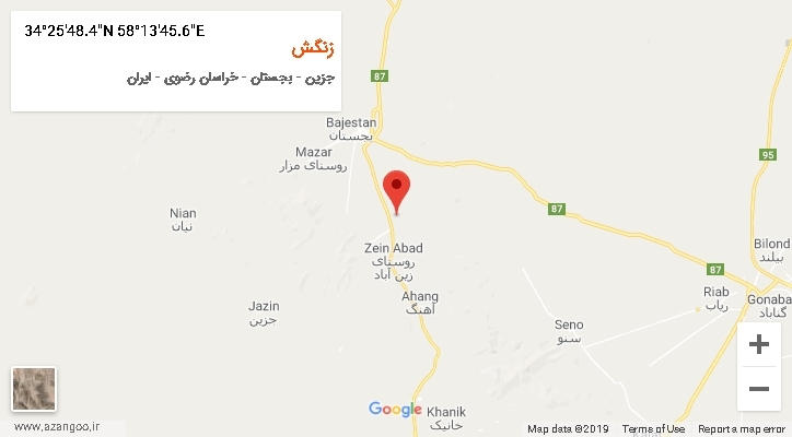 روستای زنگش بر روی نقشه