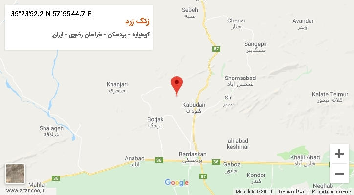 روستای زنگ زرد بر روی نقشه