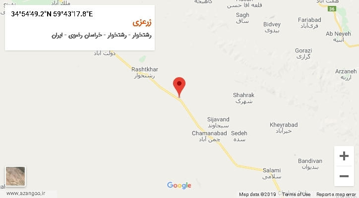 روستای زرعزی بر روی نقشه