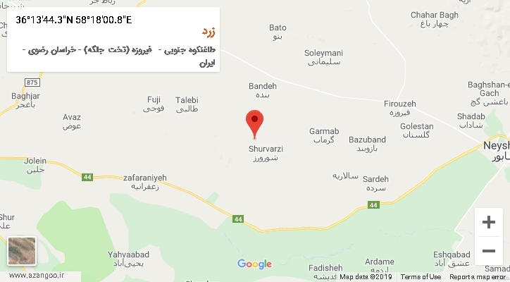 روستای زرد بر روی نقشه