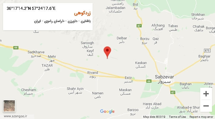 روستای زردکوهی بر روی نقشه