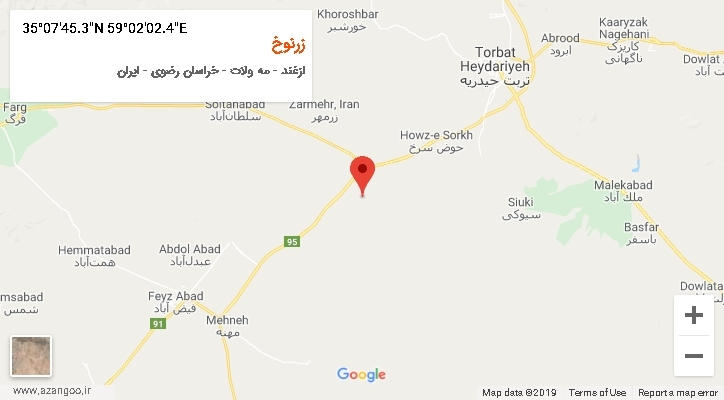روستای زرنوخ بر روی نقشه