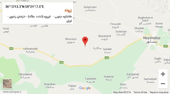 روستای زروند بر روی نقشه