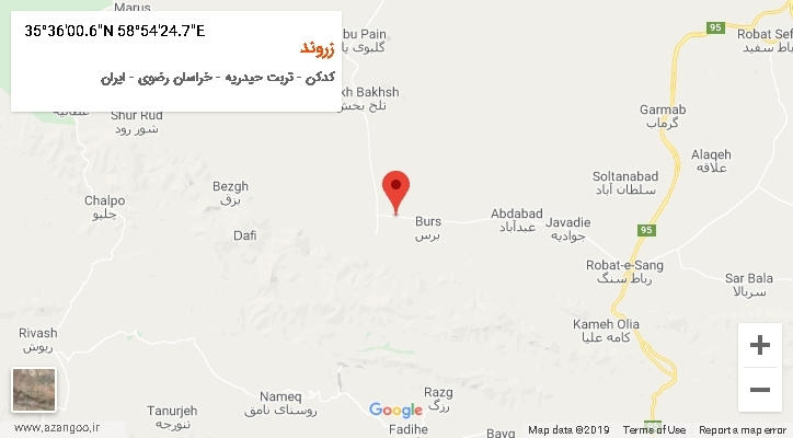 روستای زروند بر روی نقشه