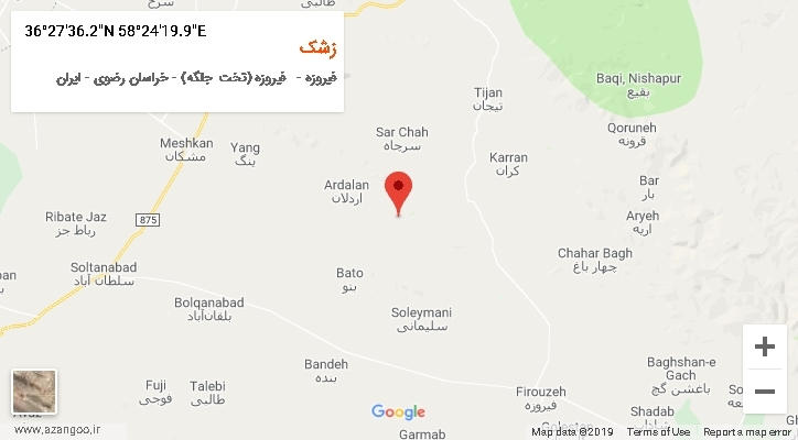 روستای زشک بر روی نقشه