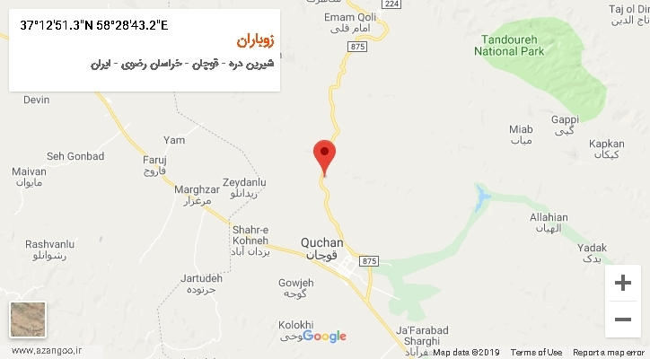روستای زوباران بر روی نقشه