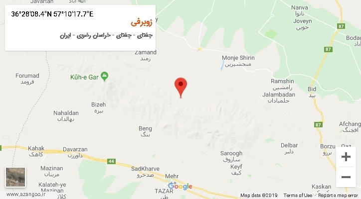 روستای زوبرفی بر روی نقشه