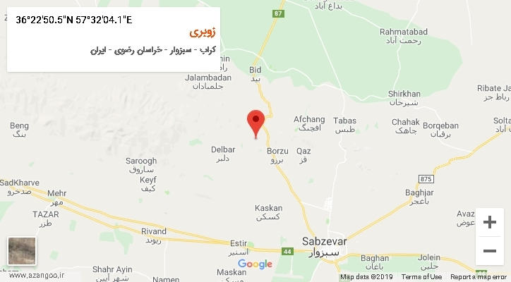 روستای زوبری بر روی نقشه