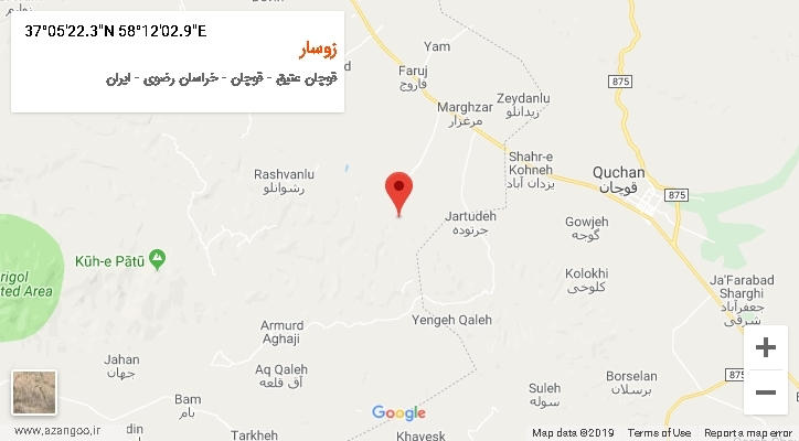 روستای زوسار بر روی نقشه