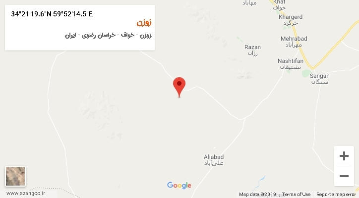 روستای زوزن بر روی نقشه