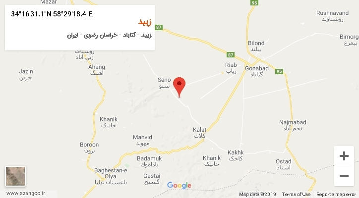 روستای زیبد بر روی نقشه