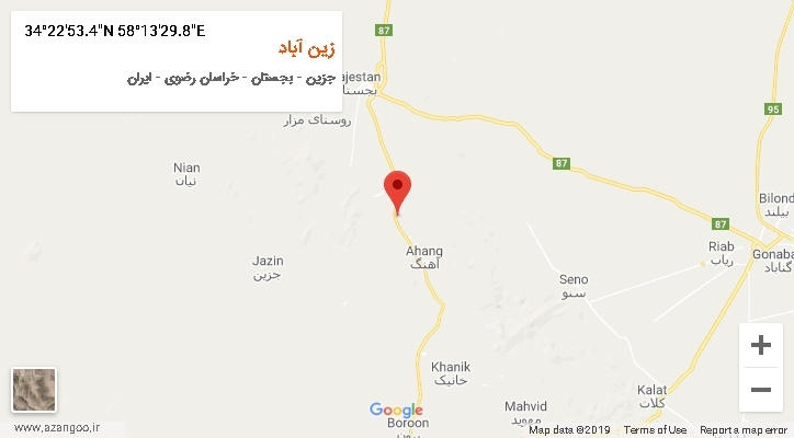 روستای زین آباد بر روی نقشه