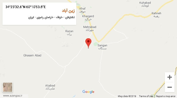 روستای زین آباد بر روی نقشه