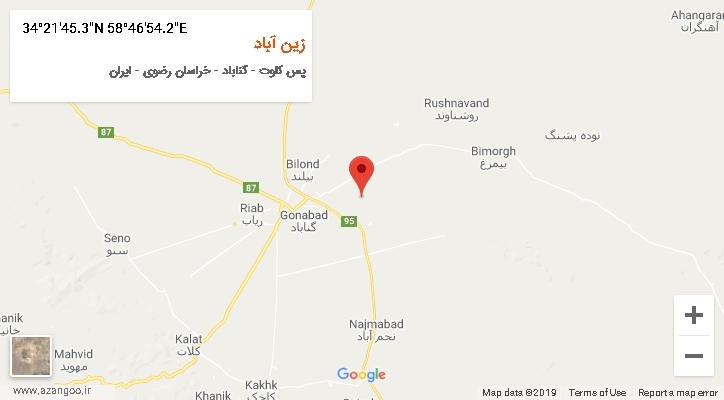 روستای زین آباد بر روی نقشه