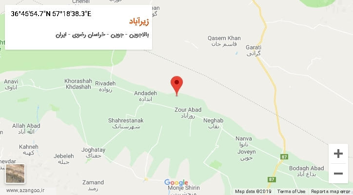 روستای زیرآباد بر روی نقشه