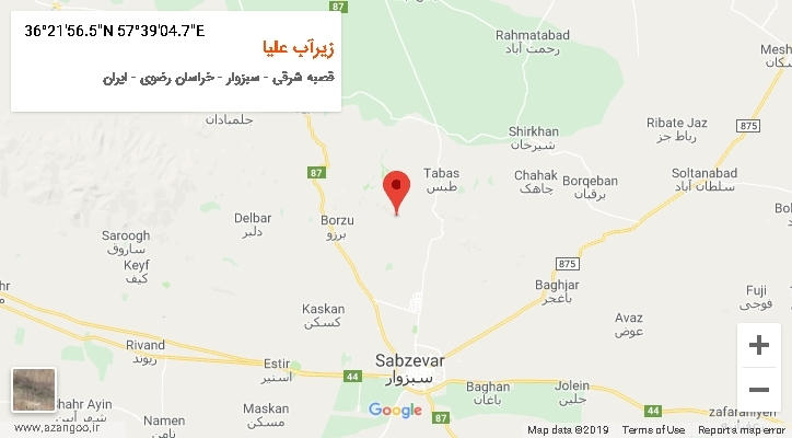 روستای زیرآب علیا بر روی نقشه