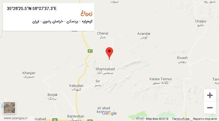 روستای زیرباغ بر روی نقشه