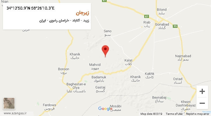 روستای زیرجان بر روی نقشه
