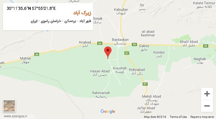 روستای زیرک آباد بر روی نقشه