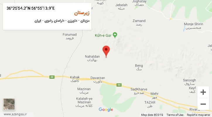 روستای زیرستان بر روی نقشه