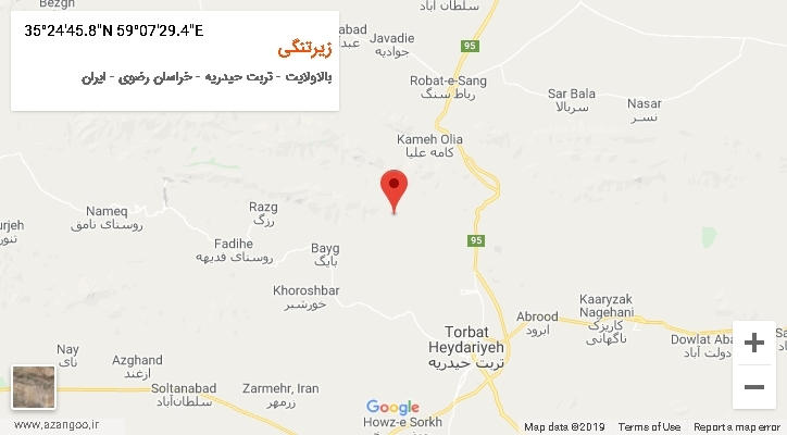 روستای زیرتنگی بر روی نقشه