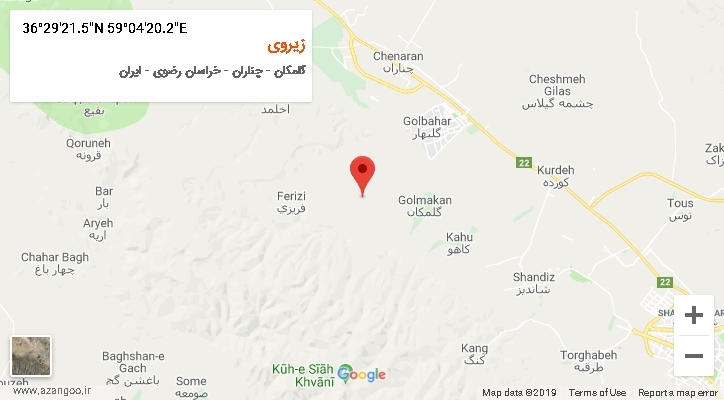 روستای زیروی بر روی نقشه