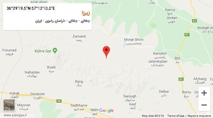 روستای زیرزا بر روی نقشه