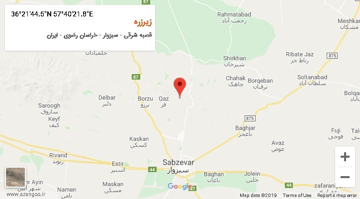 روستای زیرزره بر روی نقشه