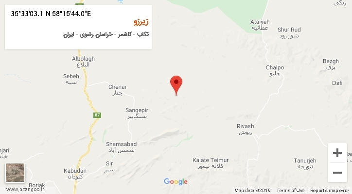 روستای زیرزو بر روی نقشه