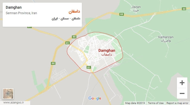 شهر دامغان بر روی نقشه