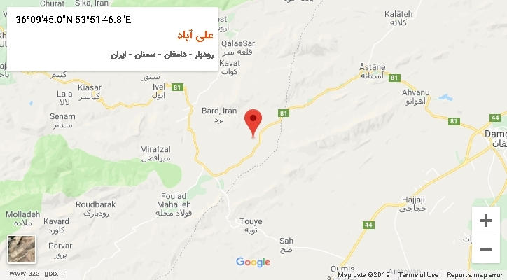 روستای علی آباد بر روی نقشه