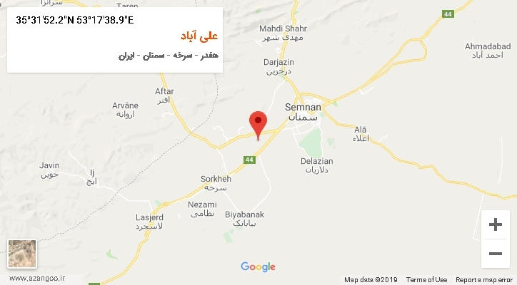 روستای علی آباد بر روی نقشه