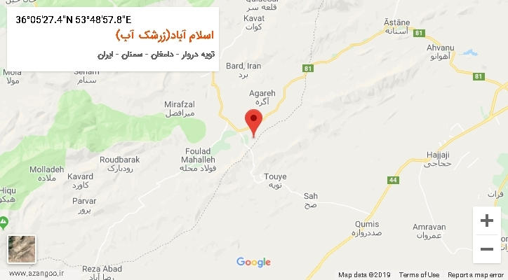 روستای اسلام آباد(زرشک آب) بر روی نقشه