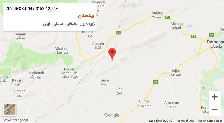 روستای بیدستان بر روی نقشه