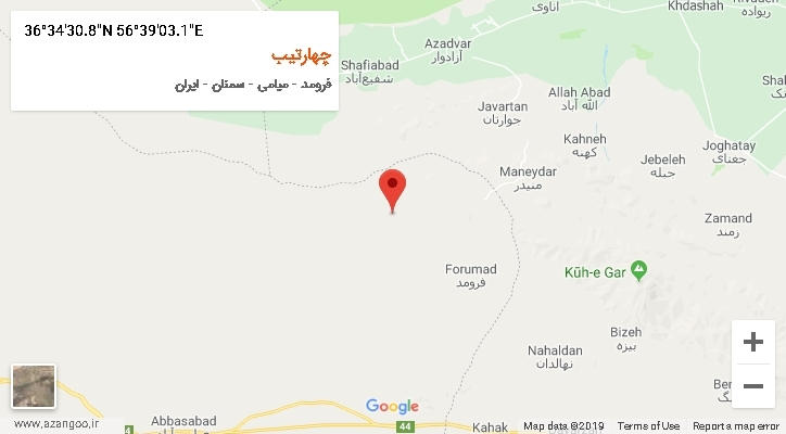 روستای چهارتیب بر روی نقشه