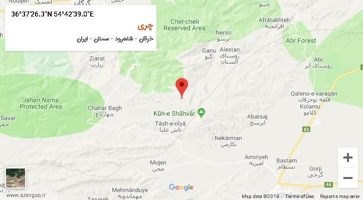 روستای چری بر روی نقشه