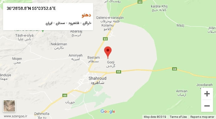 روستای دهنو بر روی نقشه