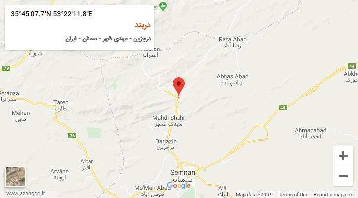 روستای دربند بر روی نقشه