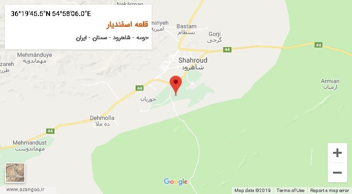 روستای قلعه اسفندیار بر روی نقشه
